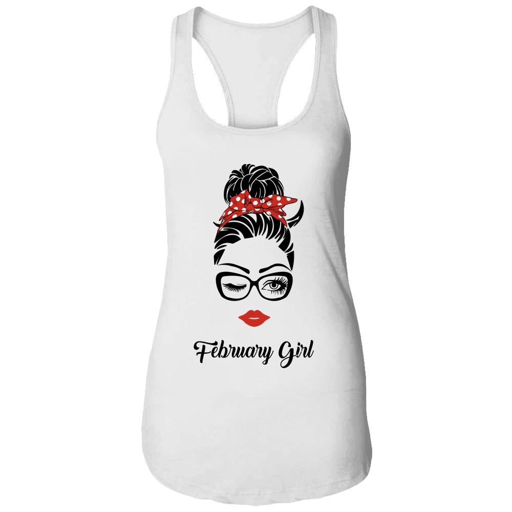 February Girl Woman Face Wink Eyes Lady Face Birthday Gift-T-Shirt & Tank Top-Women's Ideal Racerback Tank-White