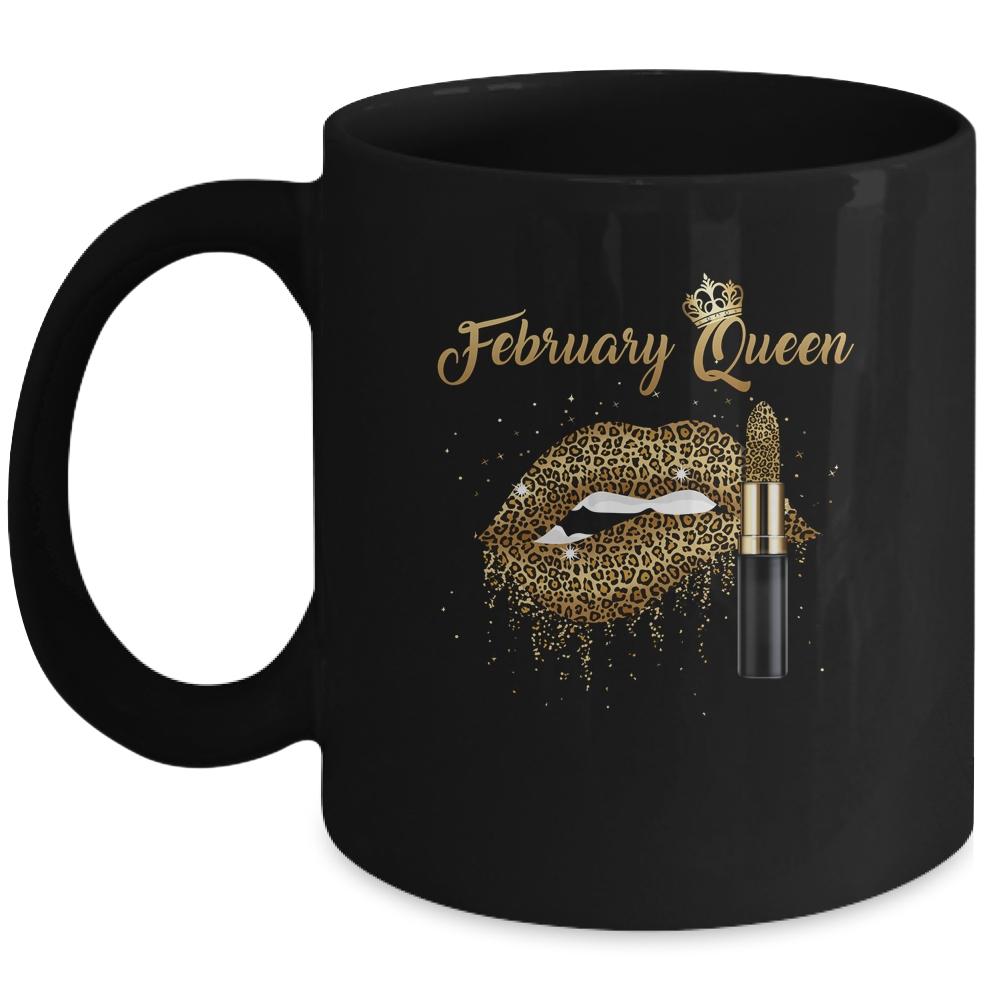 February Queen Girl Leopard Birthday Lips Lipstick Sexy Lip Mug-Coffee Mug-Mug-Black