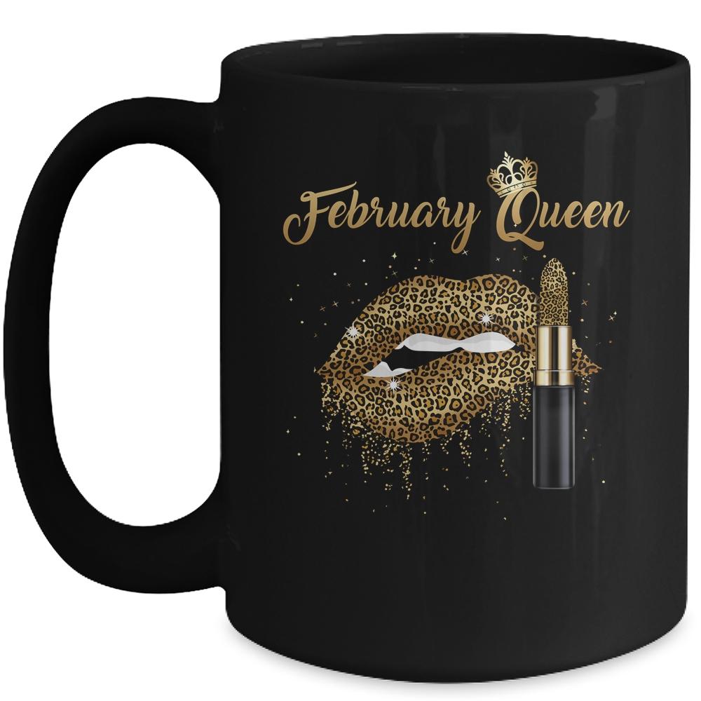 February Queen Girl Leopard Birthday Lips Lipstick Sexy Lip Mug-Coffee Mug-Mug-Black