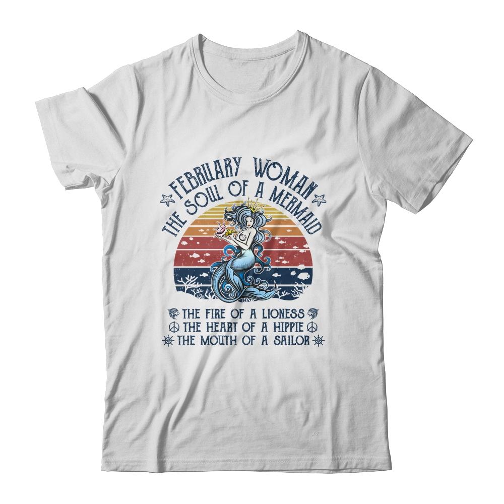 February Woman The Soul Of A Mermaid Vintage Birthday Gift-T-Shirt & Tank Top-Classic T-Shirt-White