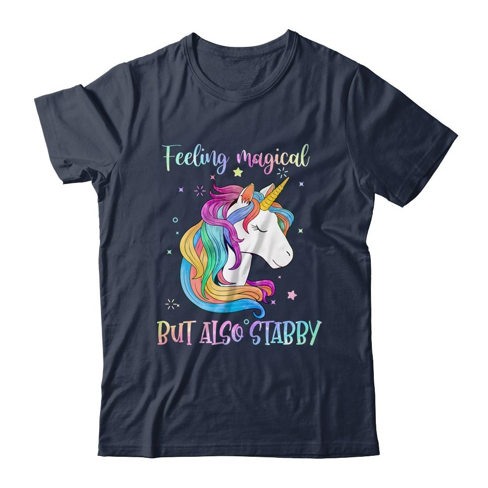 Feeling Magical But Also Stabby Funny Unicorn Rainbow Girls-T-Shirt & Tank Top-Classic T-Shirt-Navy