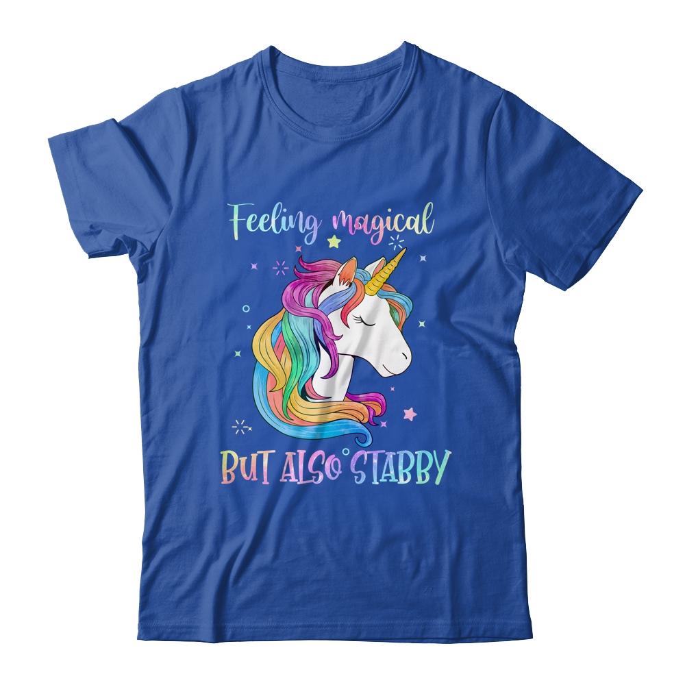 Feeling Magical But Also Stabby Funny Unicorn Rainbow Girls-T-Shirt & Tank Top-Classic T-Shirt-Royal