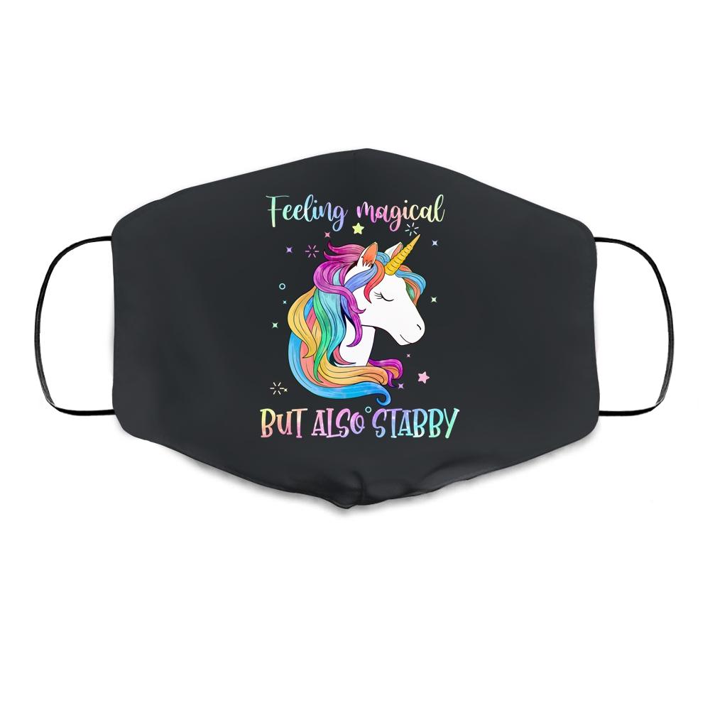 Feeling Magical But Also Stabby Funny Unicorn Rainbow Girls Cloth Face Mask-Cloth Face Mask-Cloth Face Mask-Black