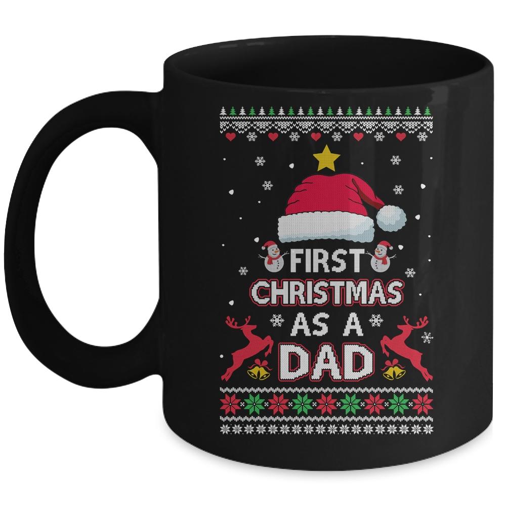 First Christmas As A Dad Funny Christmas Daddy Ugly Sweater Mug-Coffee Mug-Mug-Black
