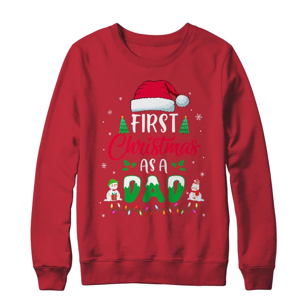 First Christmas As A Dad Funny Christmas Gift New Daddy-T-Shirt & Sweatshirt-Crewneck Sweatshirt-Red