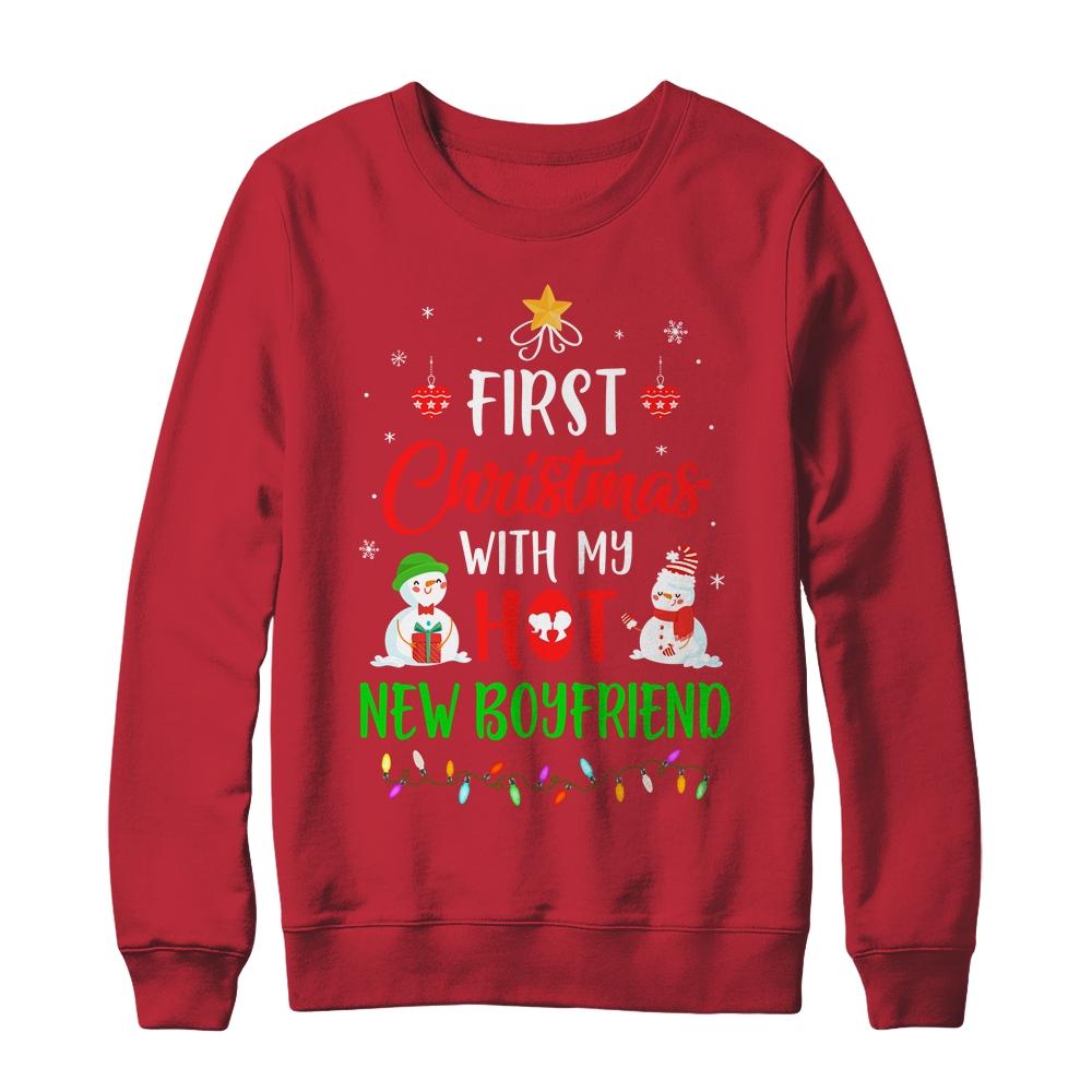 First Christmas With My Hot New Boyfriend Funny Couple Gift-T-Shirt & Sweatshirt-Crewneck Sweatshirt-Red