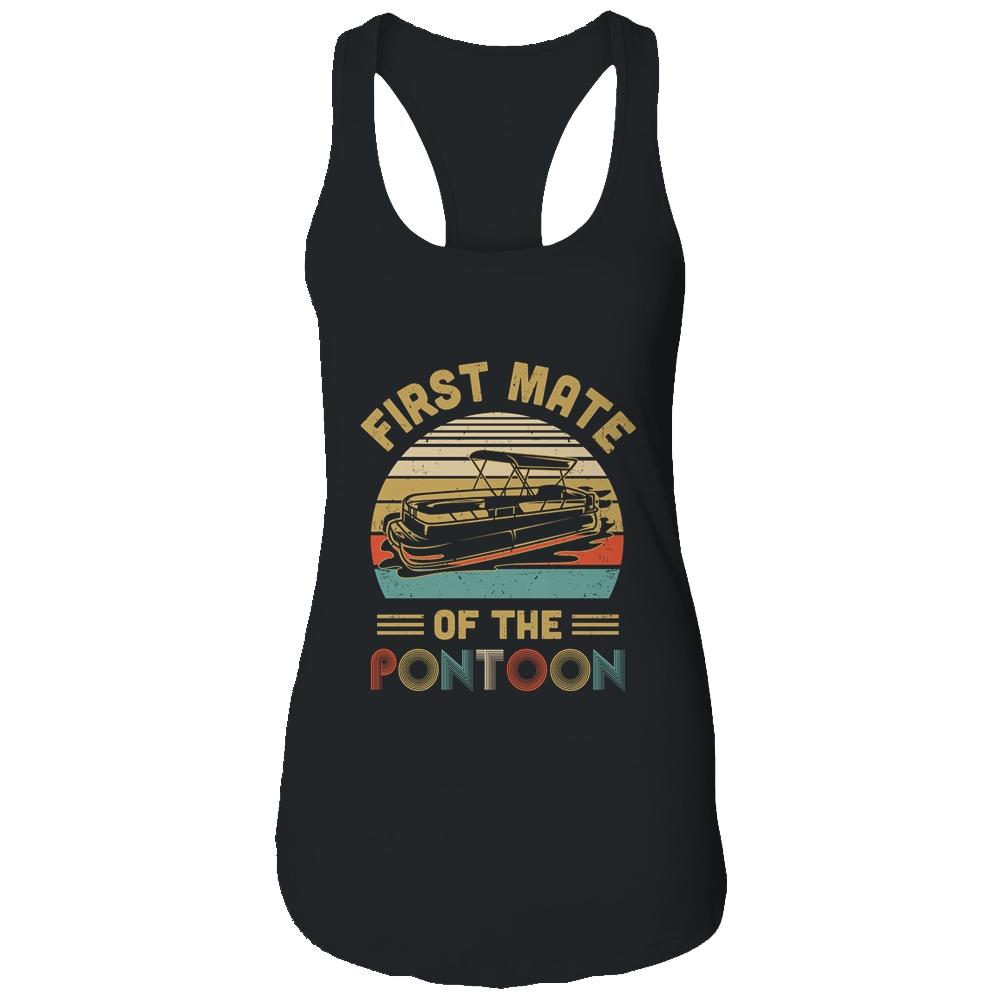 First Mate Pontoon Boat Lover Boating Gift Funny Pontooning-T-Shirt & Tank Top-Women's Ideal Racerback Tank-Black