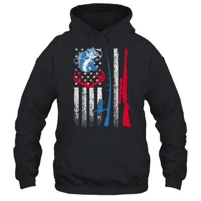 Fishing And Deer Hunting American Flag Shirt For Hunter-T-Shirt & Hoodie-Pullover Hoodie-Black