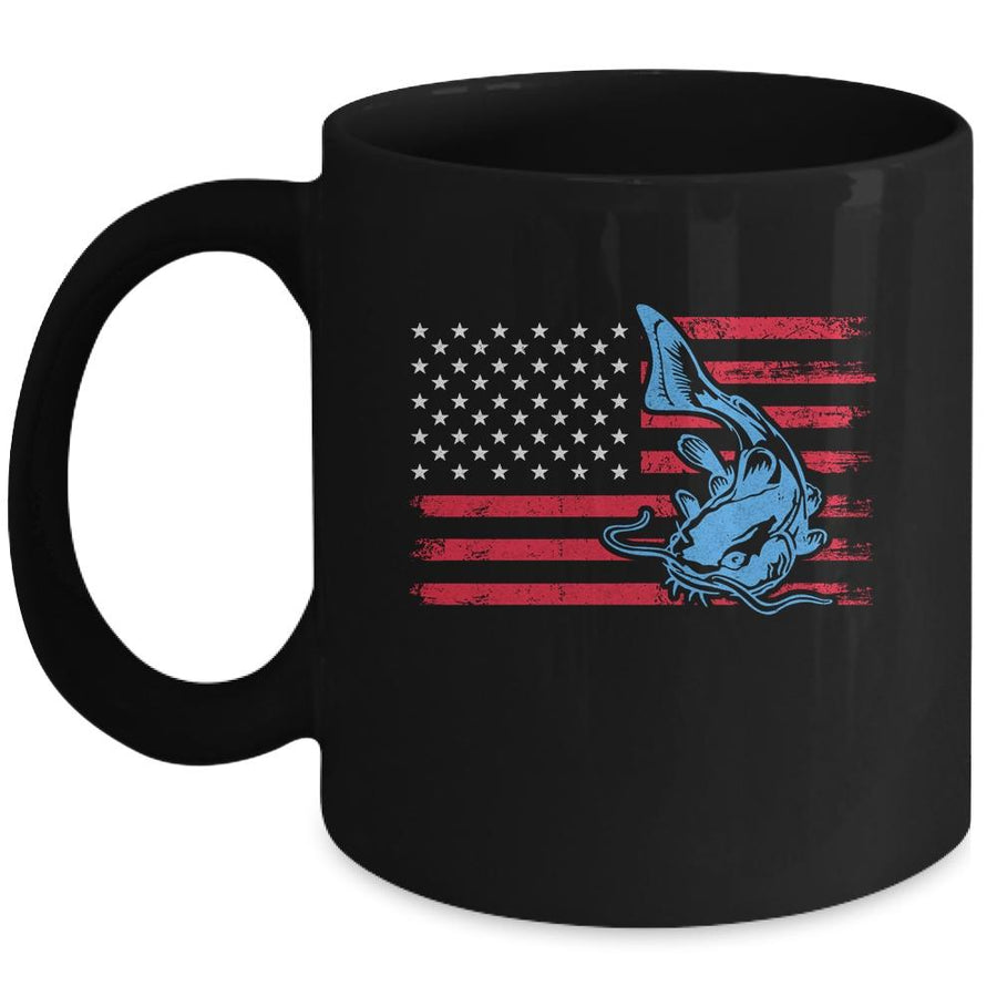 Fishing Catfish Catfishing Fish American Flag Mug-Coffee Mug-Mug-Black