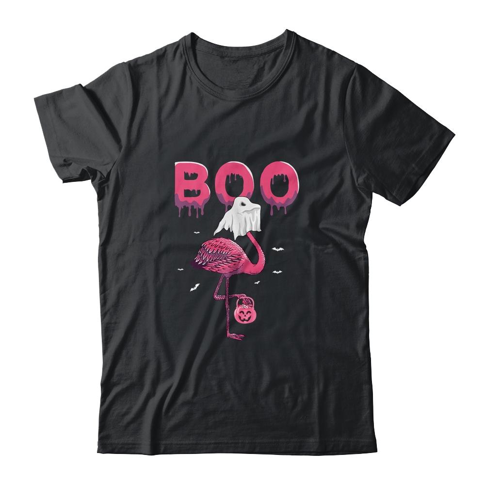 Flamingo Boo Ghost Halloween-T-Shirt & Sweatshirt-Classic T-Shirt-Black