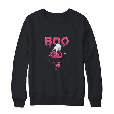 Flamingo Boo Ghost Halloween-T-Shirt & Sweatshirt-Crewneck Sweatshirt-Black