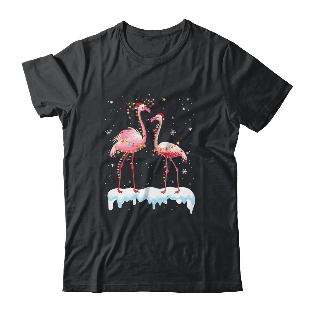 Flamingo Christmas Tree Santa Hat Light-T-Shirt & Sweatshirt-Classic T-Shirt-Black
