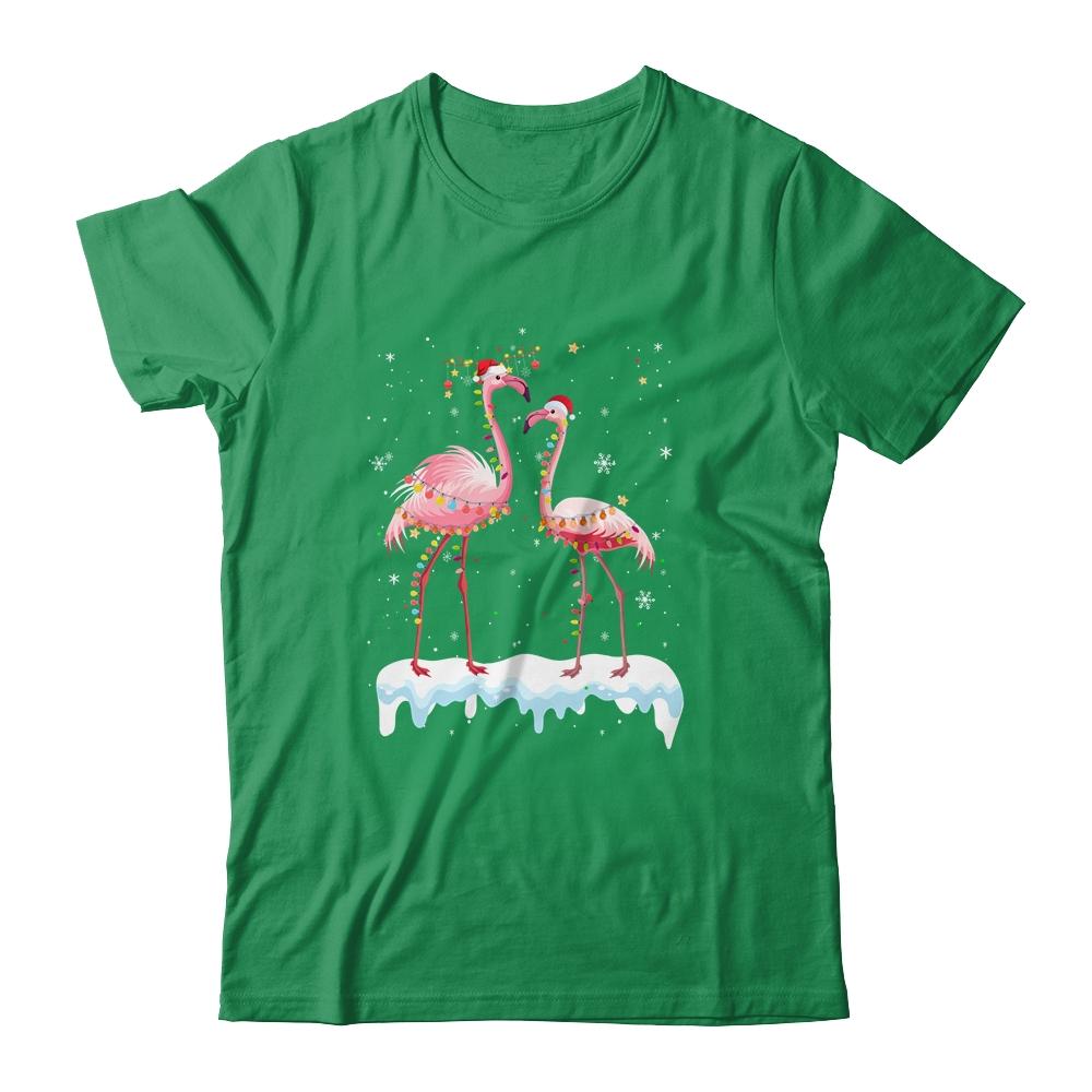 Flamingo Christmas Tree Santa Hat Light-T-Shirt & Sweatshirt-Classic T-Shirt-Irish Green