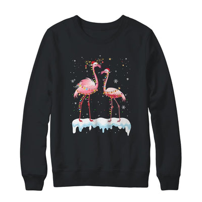 Flamingo Christmas Tree Santa Hat Light-T-Shirt & Sweatshirt-Crewneck Sweatshirt-Black