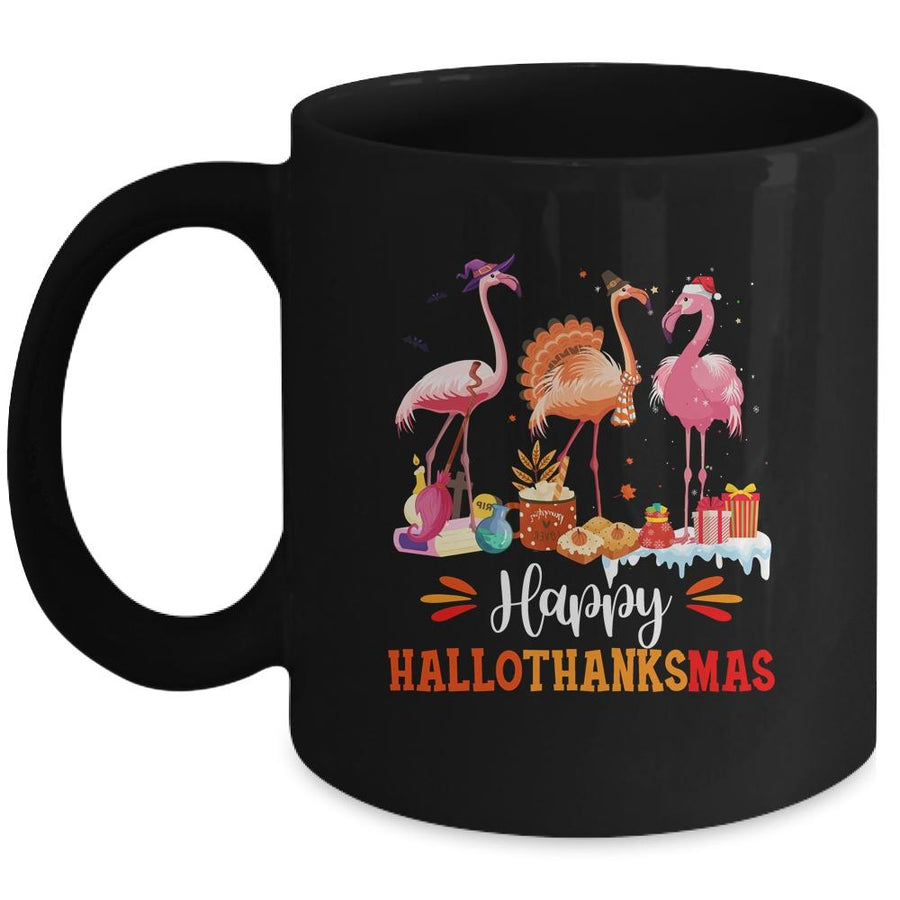 Flamingo Halloween Merry Christmas Happy Hallothanksmas Mug-Coffee Mug-Mug-Black
