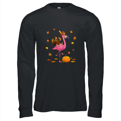 Flamingo Thanksgiving Pumpkin Halloween-T-Shirt & Hoodie-Long Sleeve T-Shirt-Black