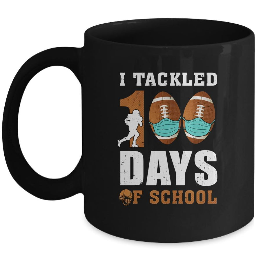 Football Masks Funny 100 Days Of School Teacher Boy Mug-Coffee Mug-Mug-Black