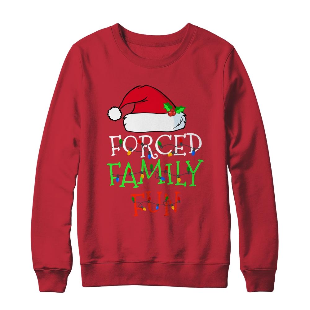 Forced Family Fun Sarcastic Christmas Pajama Family Funny-T-Shirt & Sweatshirt-Crewneck Sweatshirt-Red