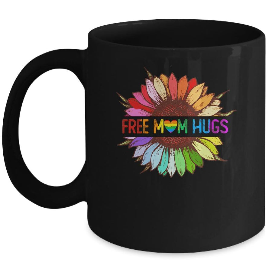 Free Mom Hugs Gay Pride LGBT Sunflower Rainbow Flower Mug-Coffee Mug-Mug-Black