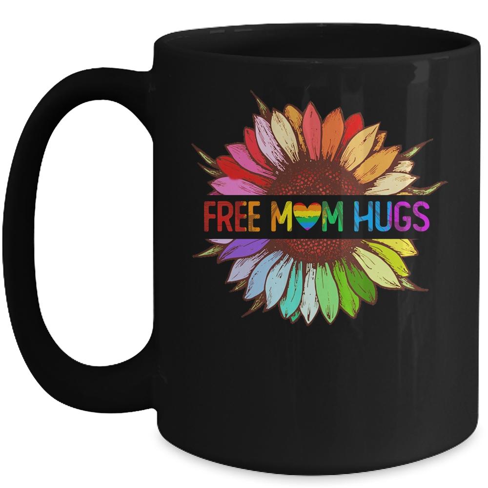 Free Mom Hugs Gay Pride LGBT Sunflower Rainbow Flower Mug-Coffee Mug-Mug-Black
