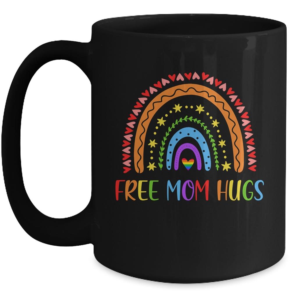 Free Mom Hugs Rainbow Heart Gay Pride LGBT Mug-Coffee Mug-Mug-Black