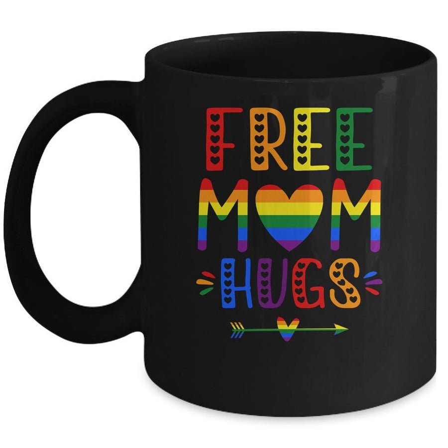 Free Mom Hugs Rainbow Heart LGBT Pride Month Mug-Coffee Mug-Mug-Black