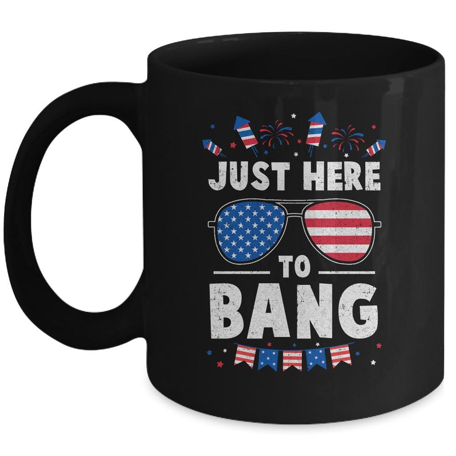 Funny 4th Of July I'm Just Here To Bang USA Flag Sunglasses Mug-Coffee Mug-Mug-Black