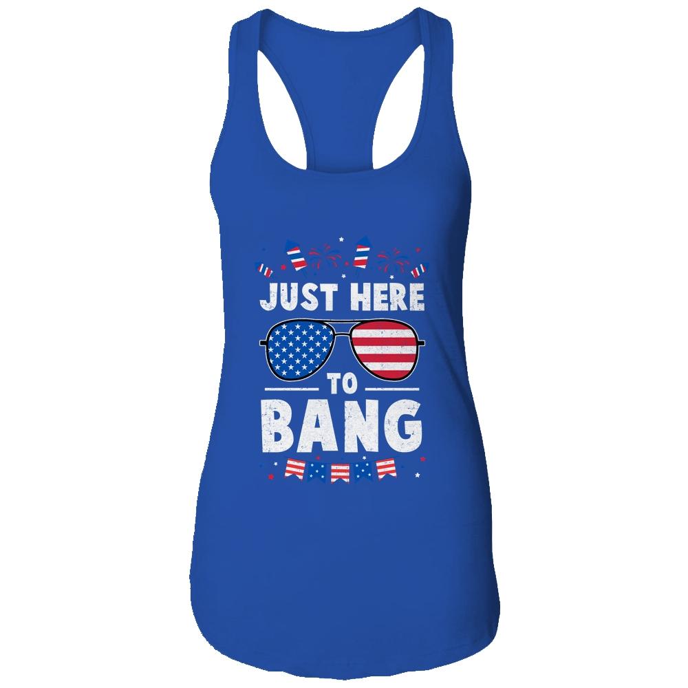 Funny 4th Of July I'm Just Here To Bang USA Flag Sunglasses-T-Shirt & Tank Top-Women's Ideal Racerback Tank-Royal
