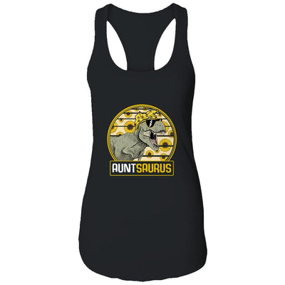 Funny Aunt Saurus Sunflower Dinosaur Aunt T Rex-T-Shirt & Tank Top-Women's Ideal Racerback Tank-Black