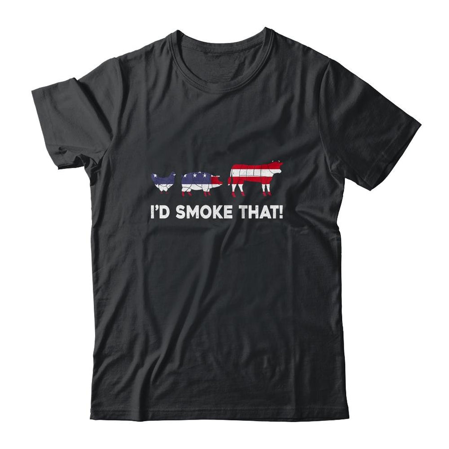 Funny BBQ I'd Smoke That Meat Grill Chef Gift-T-Shirt & Hoodie-Classic T-Shirt-Black