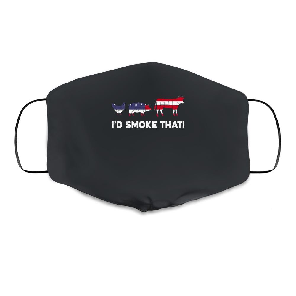 Funny BBQ I'd Smoke That Meat Grill Chef Gift Cloth Face Mask-Cloth Face Mask-Cloth Face Mask-Black