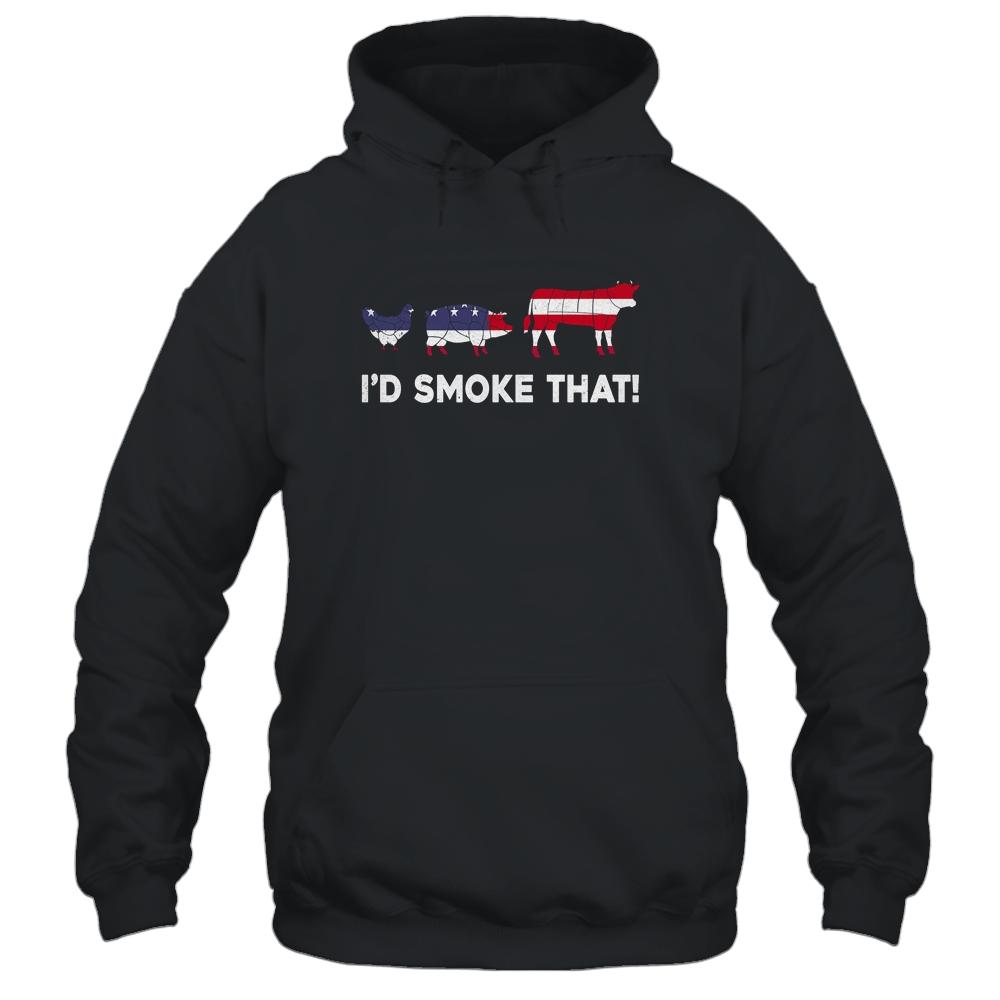 Funny BBQ I'd Smoke That Meat Grill Chef Gift-T-Shirt & Hoodie-Pullover Hoodie-Black