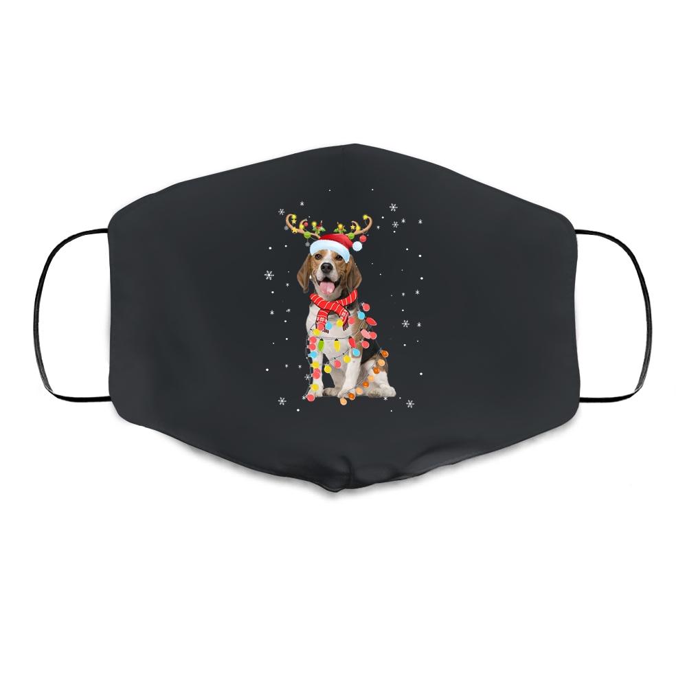 Funny Beagle Christmas Tree Santa Reindeer Pajamas Cloth Face Mask-Cloth Face Mask-Cloth Face Mask-Black