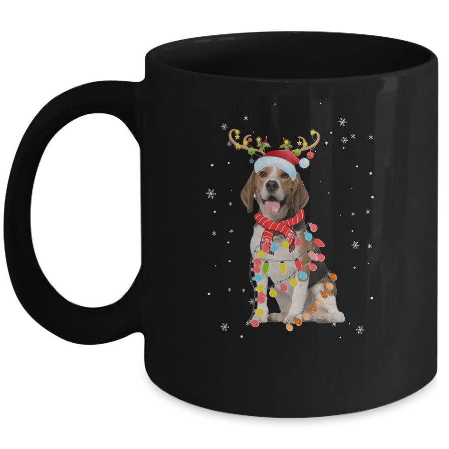 Funny Beagle Christmas Tree Santa Reindeer Pajamas Mug-Coffee Mug-Mug-Black