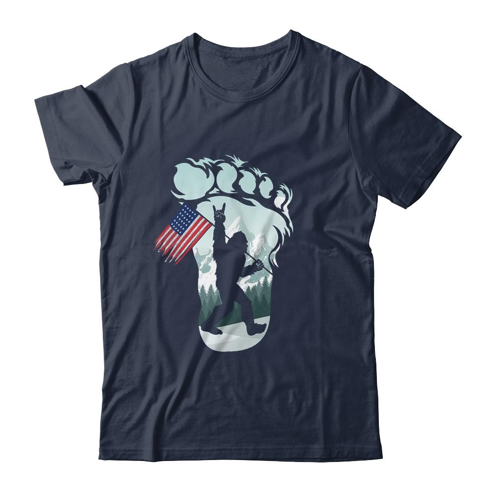 Funny Bigfoot Rock And Roll USA Flag For Believers-T-Shirt & Hoodie-Classic T-Shirt-Navy