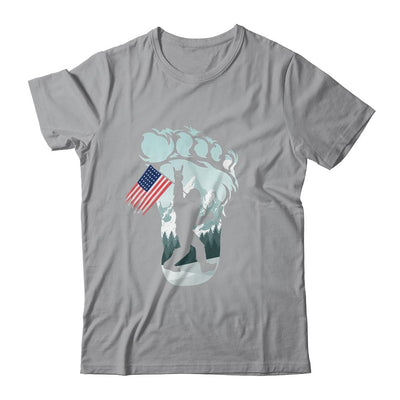 Funny Bigfoot Rock And Roll USA Flag For Believers-T-Shirt & Hoodie-Classic T-Shirt-Sport Grey
