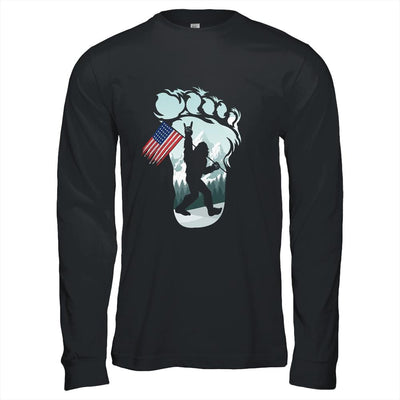 Funny Bigfoot Rock And Roll USA Flag For Believers-T-Shirt & Hoodie-Long Sleeve T-Shirt-Black
