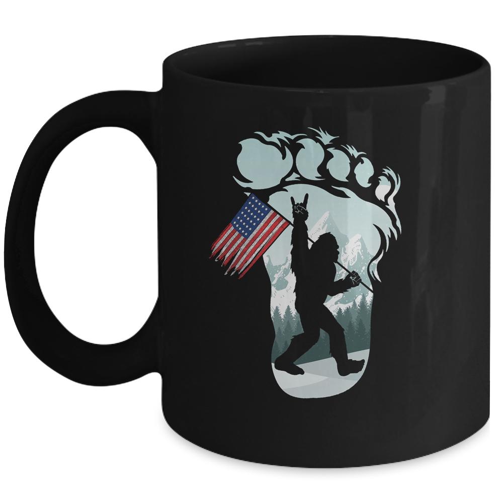 Funny Bigfoot Rock And Roll USA Flag For Believers Mug-Coffee Mug-Mug-Black