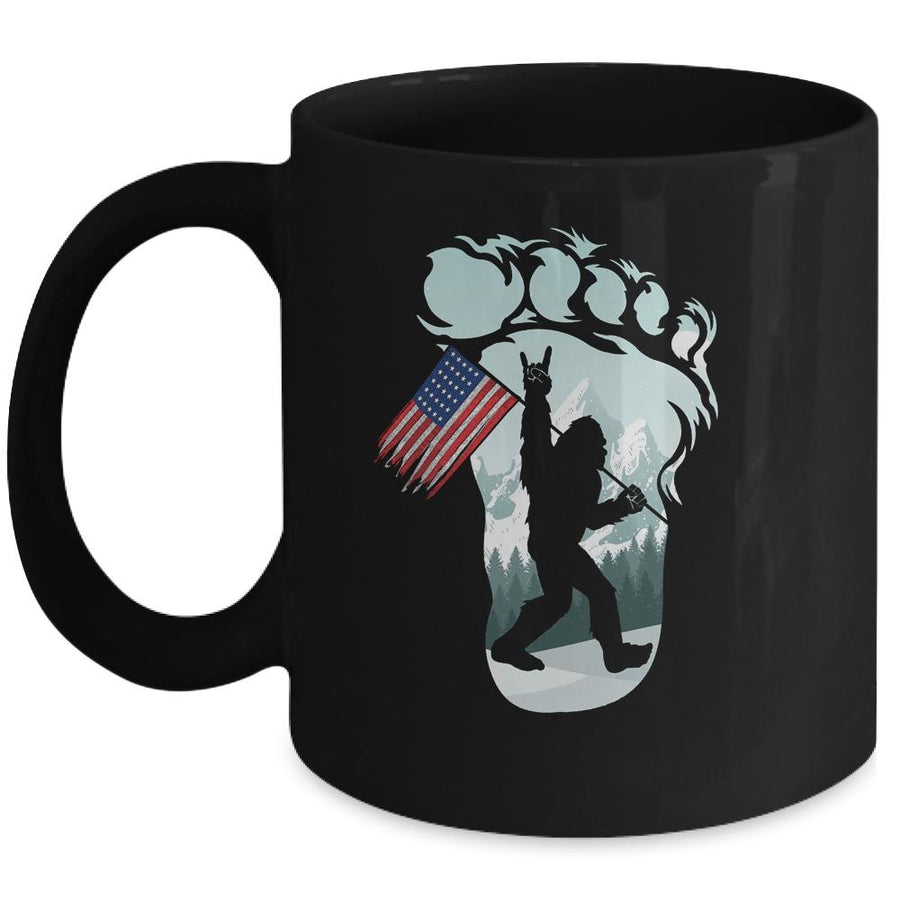 Funny Bigfoot Rock And Roll USA Flag For Believers Mug-Coffee Mug-Mug-Black