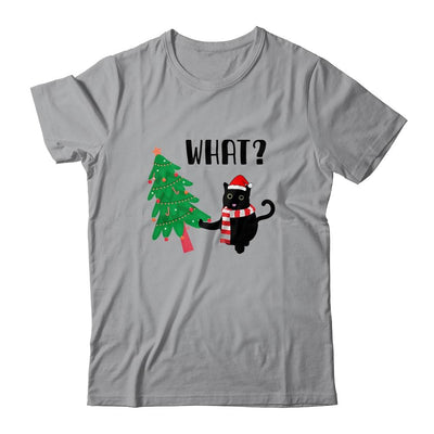 Funny Black Cat Gift Pushing Christmas Tree Over Cat What?-T-Shirt & Sweatshirt-Classic T-Shirt-Sport Grey