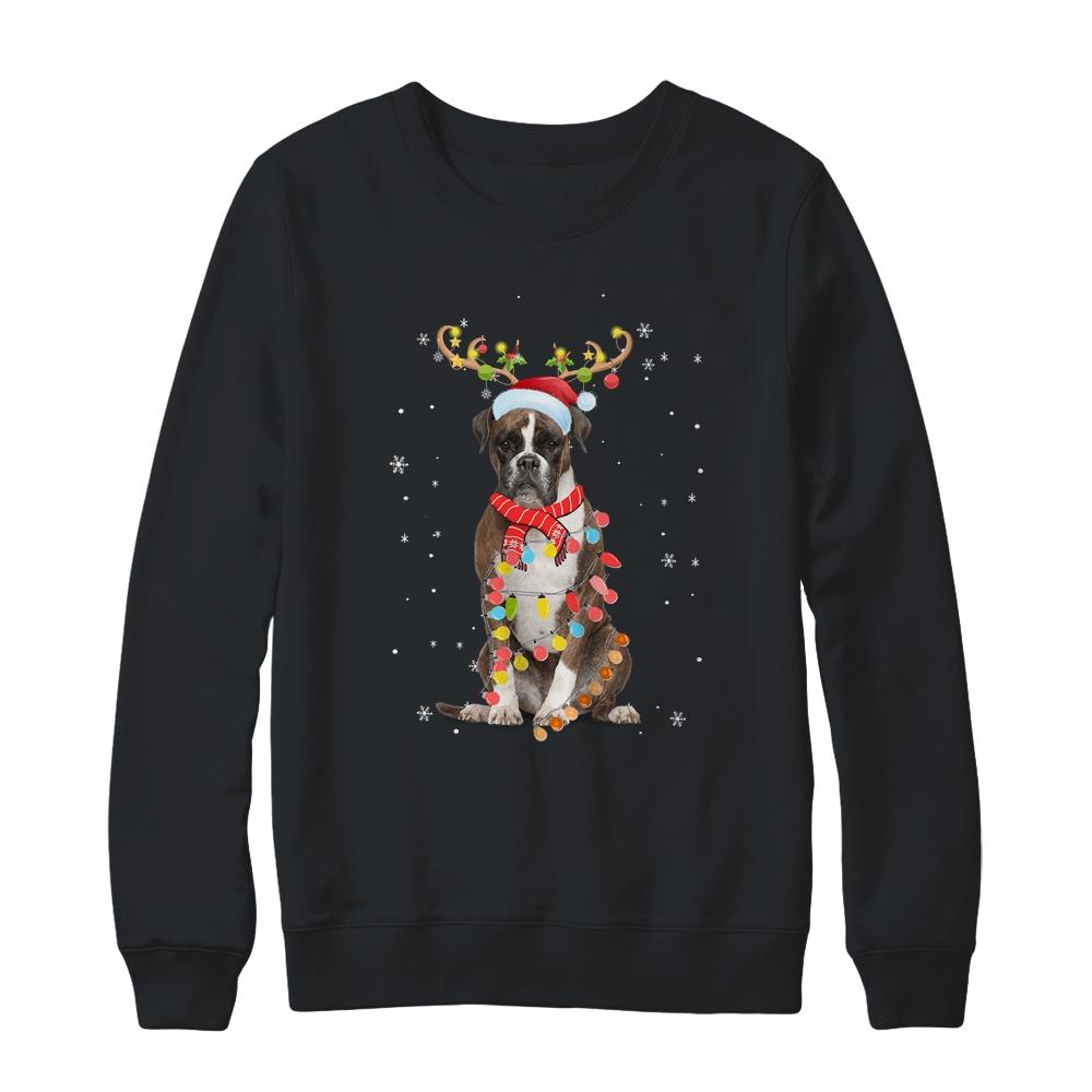 Funny Boxer Christmas Tree Santa Reindeer Pajamas-T-Shirt & Sweatshirt-Crewneck Sweatshirt-Black
