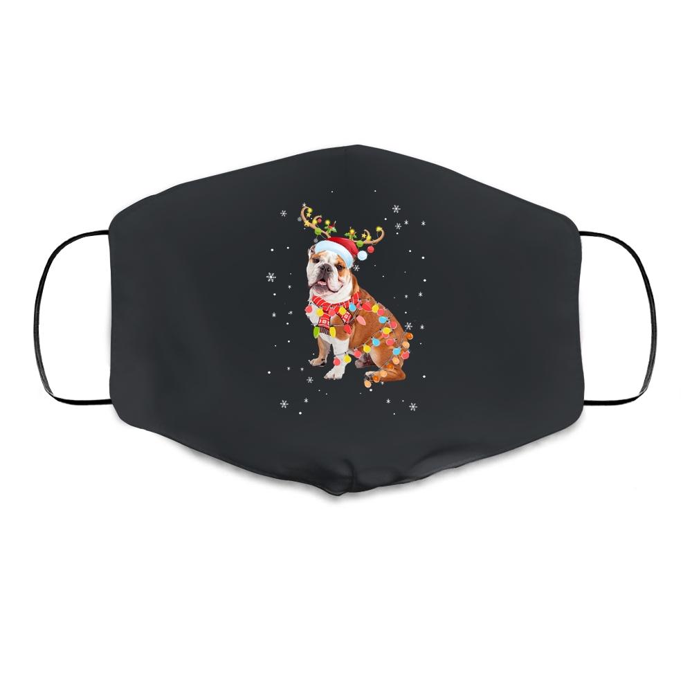Funny Bulldog Christmas Tree Santa Reindeer Pajamas Cloth Face Mask-Cloth Face Mask-Cloth Face Mask-Black