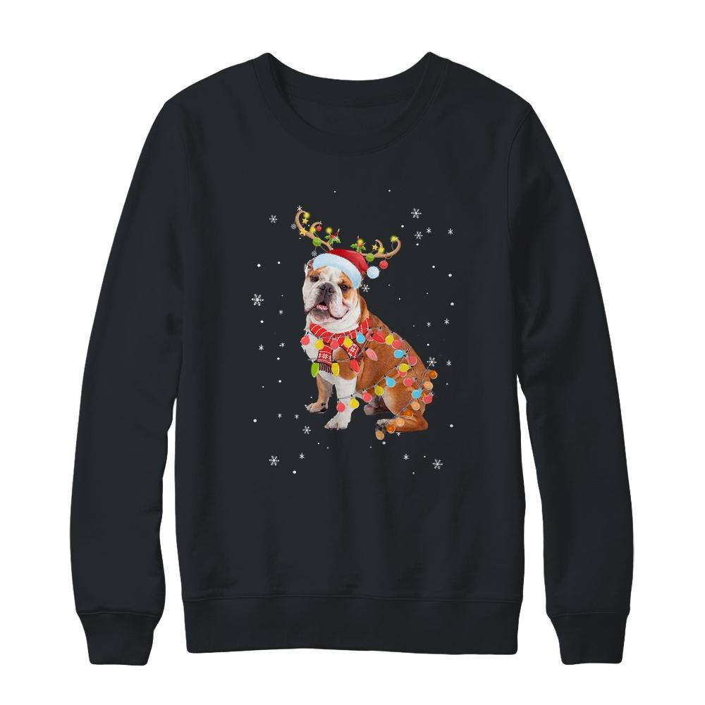 Funny Bulldog Christmas Tree Santa Reindeer Pajamas-T-Shirt & Sweatshirt-Crewneck Sweatshirt-Black