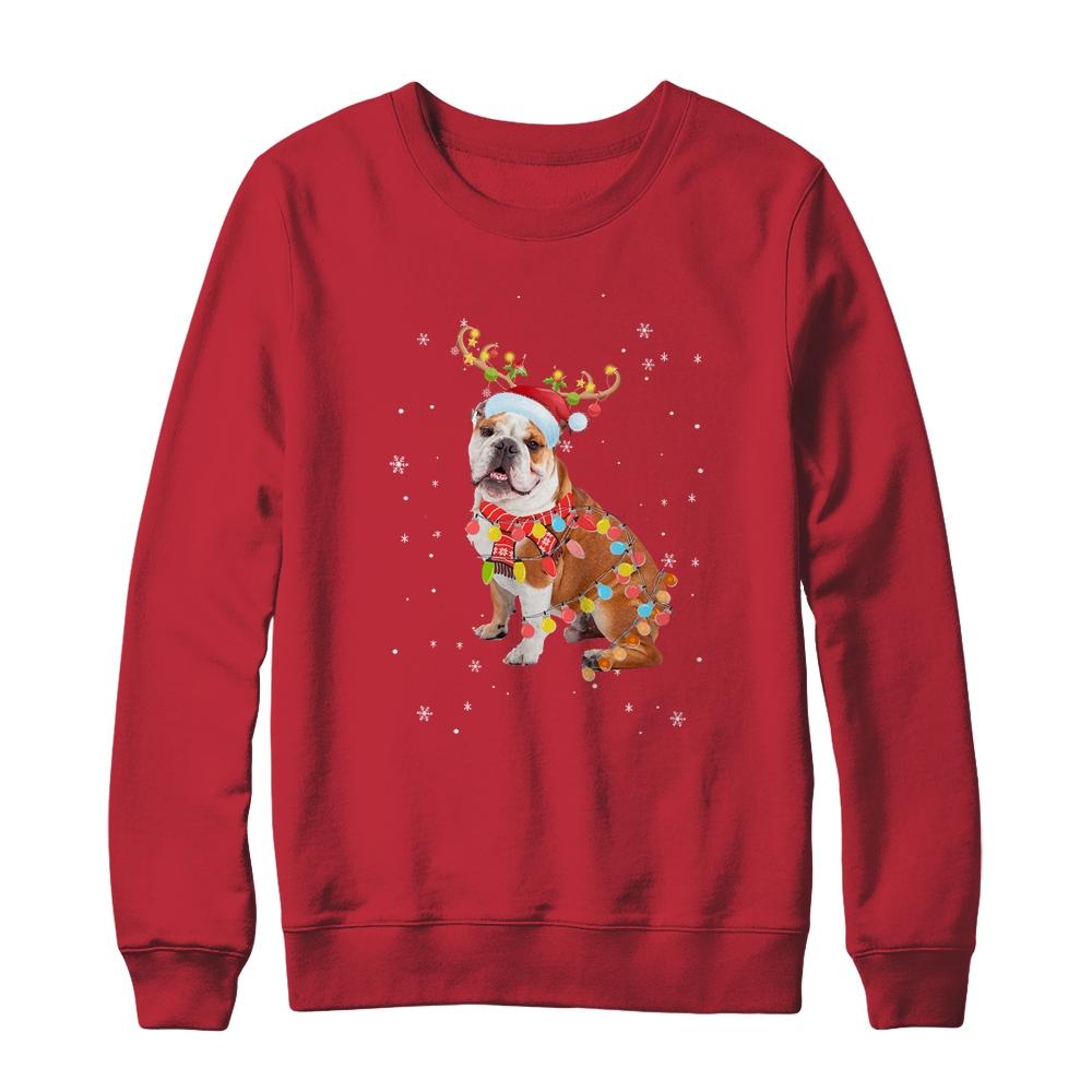 Funny Bulldog Christmas Tree Santa Reindeer Pajamas-T-Shirt & Sweatshirt-Crewneck Sweatshirt-Red