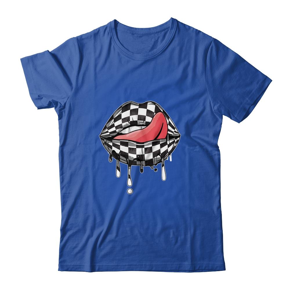 Funny Checkered Black White Lip Cute Checkerboard Women-T-Shirt & Tank Top-Classic T-Shirt-Royal