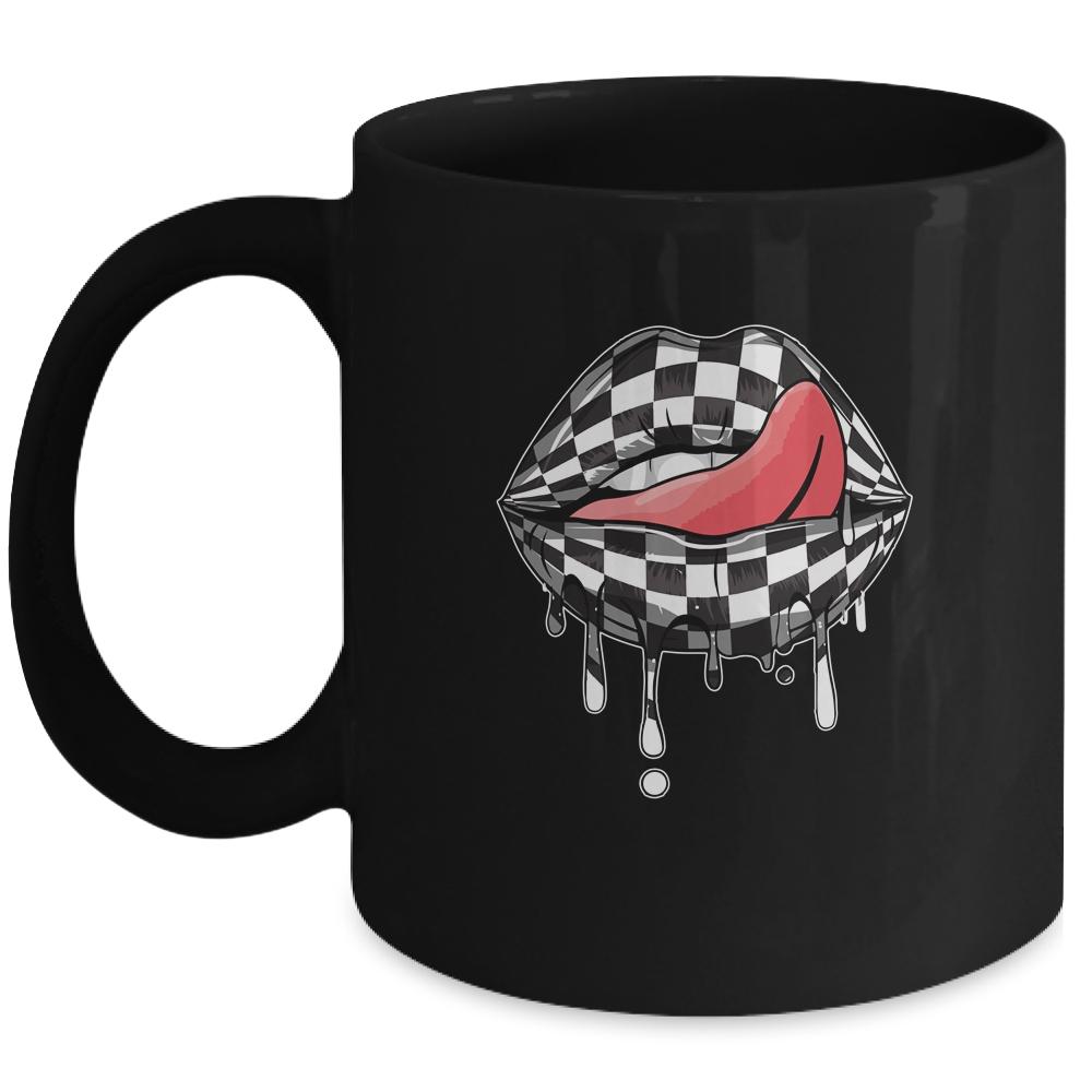 Funny Checkered Black White Lip Cute Checkerboard Women Mug-Coffee Mug-Mug-Black