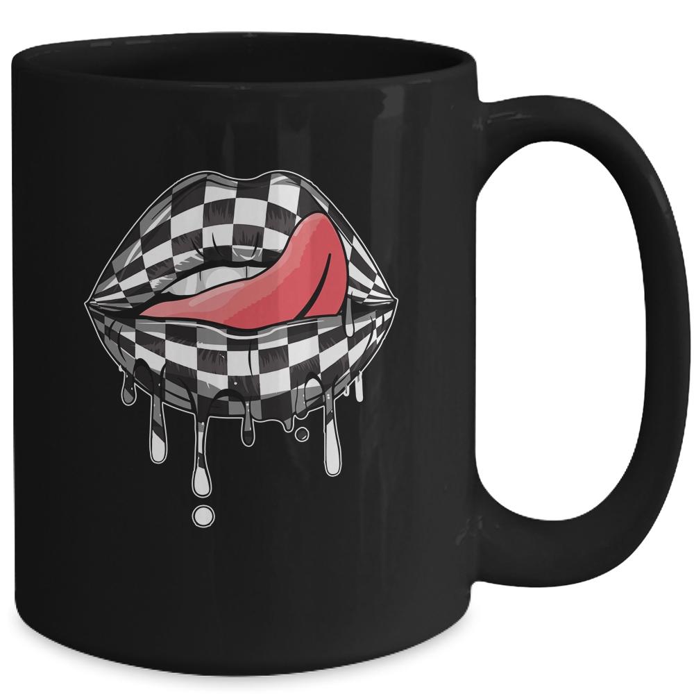 Funny Checkered Black White Lip Cute Checkerboard Women Mug-Coffee Mug-