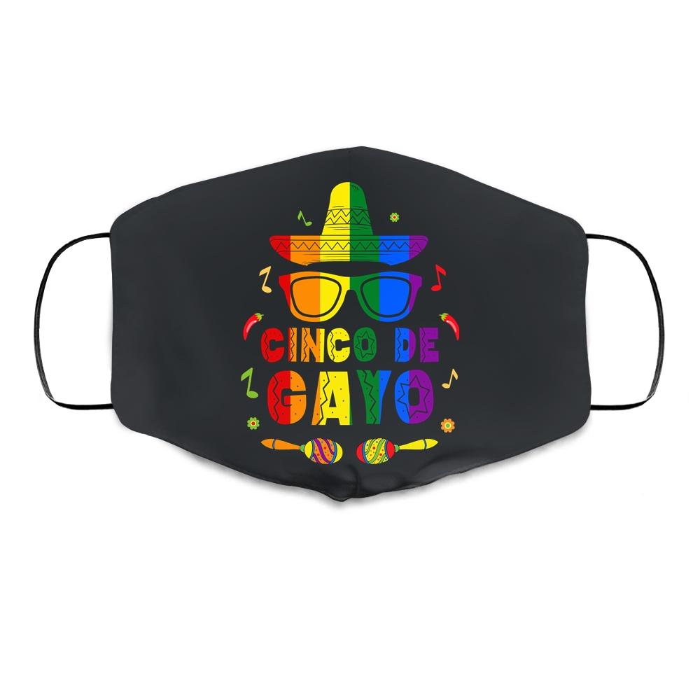 Funny Cinco De Gayo LGBT Gay Pride Flag Cloth Face Mask-Cloth Face Mask-Cloth Face Mask-Black