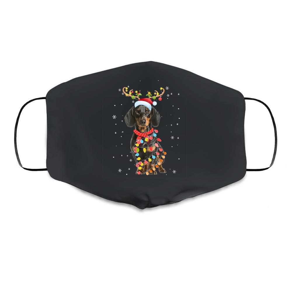 Funny Dachshund Christmas Tree Santa Reindeer Pajamas Cloth Face Mask-Cloth Face Mask-Cloth Face Mask-Black