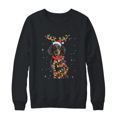 Funny Dachshund Christmas Tree Santa Reindeer Pajamas-T-Shirt & Sweatshirt-Crewneck Sweatshirt-Black